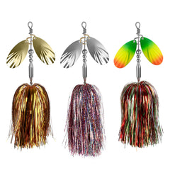 QualyQualy spinner bait double brass blades closeup shows anti-rust hardware.