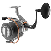 Quantum Reliance reel body shows rugged aluminum construction for durability.