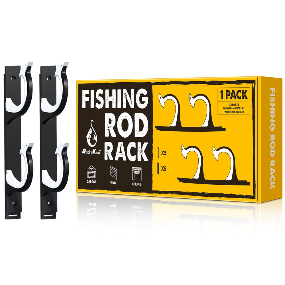 QudraKast horizontal fishing rod holder mounted on a garage wall