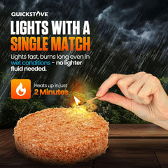 QuickStove compact fire starter disk fits easily in a pocket