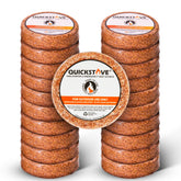 QuickStove fire starter disk demonstrates long burn for camping meals.