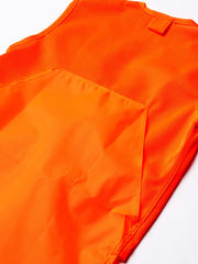 Quietwear blaze orange game bag attached to vest for organized field storage.