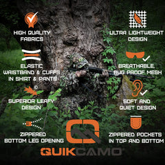 QuikCamo Leafy Suit ankle elastic bands help keep pests out during long hunts.