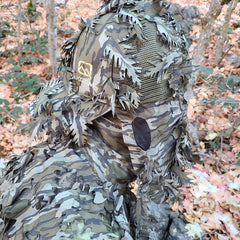 QuikCamo Mossy Oak Break-Up camo mask close-up fabric detail and breathability.