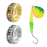 Quintathletic wedding spinner rings collection in gold and silver with crystal accents for lure making