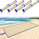 Qunclay straw beach mat blue rollup—portable for travel and beach trips.
