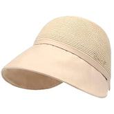 QUROXO women's large brim sun hat beige front view shading the face