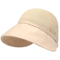 QUROXO women's large brim sun hat beige front view shading the face