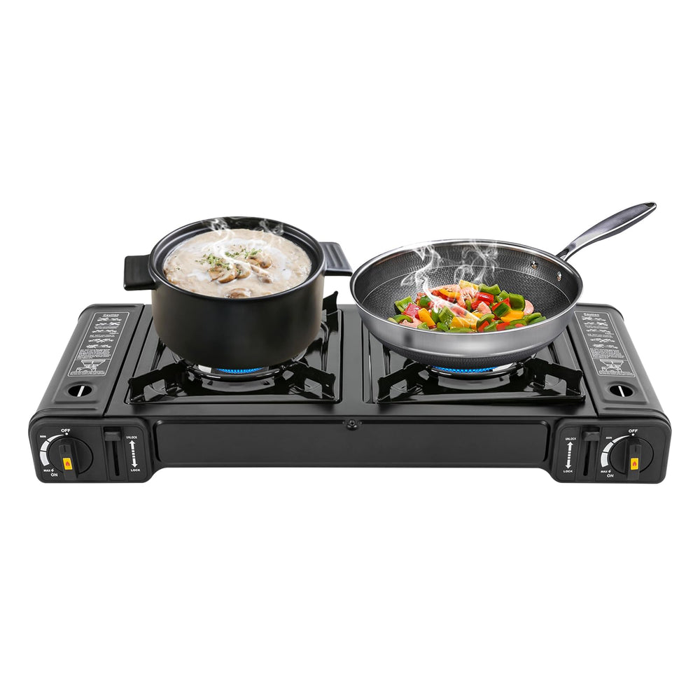 QUSKLISU camping stove with dual burners for efficient outdoor cooking