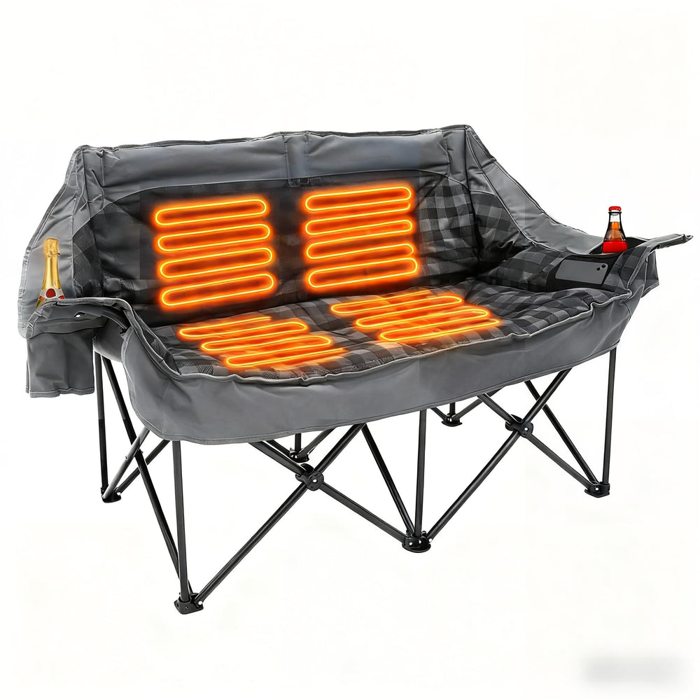 QUYUAN heated double camping chair front view with full-coverage warming for chilly outings