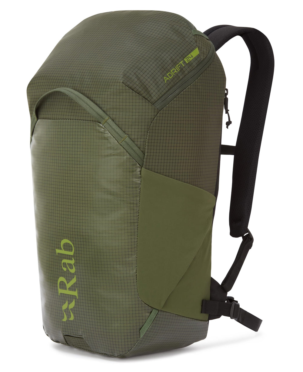 Rab Adrift 24 front view, durable ripstop fabric with 24L capacity.