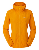 Rab Borealis Jacket front view in Marmalade shows a semi-fitted silhouette for easy layering