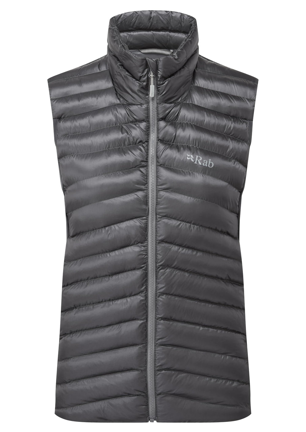 Rab Cirrus Flex Vest front view highlighting lightweight warmth for hiking and climbing.
