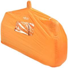 Rab Group Shelter 2P orange provides windproof, waterproof emergency protection for backcountry trips