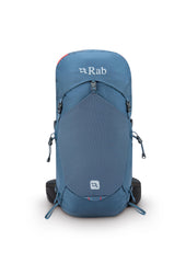 Rab Protium ND33L Orion Blue side view to showcase external stretch pockets for gear