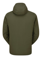 Rab Xenair Alpine Light Hooded Jacket angled/back view showing helmet compatibility for climbers