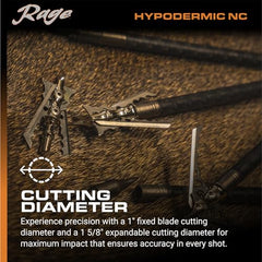 Rage Hypodermic Crossbow NC needle-like ferrule enhances flight stability.