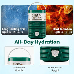 RAHBER cooler shows easy-pour spout for spill-free serving outdoors.