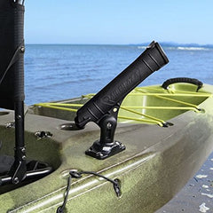 Railblaza Rod Tube Black mounted on kayak keeps reels clear of splashes