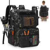 RAINSMORE 45L fishing backpack with waterproof cover keeps gear dry during downpours.