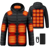 Ramarmro heated jacket front view with 26-zone heat panels for all-day warmth during outdoor activities.