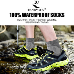 RANDY SUN gray membrane sock shows breathable protection during wet trails.