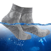 RANDY SUN waterproof hiking sock gray top view demonstrates moisture-wicking comfort for outdoor adventures.