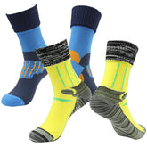 RANDY SUN waterproof outdoors socks blue-yellow midcalf front view for hiking comfort
