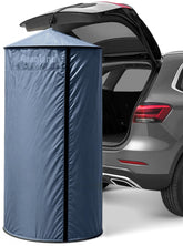 RANGLAND instant-changing tent attached to SUV trunk enables quick beach privacy