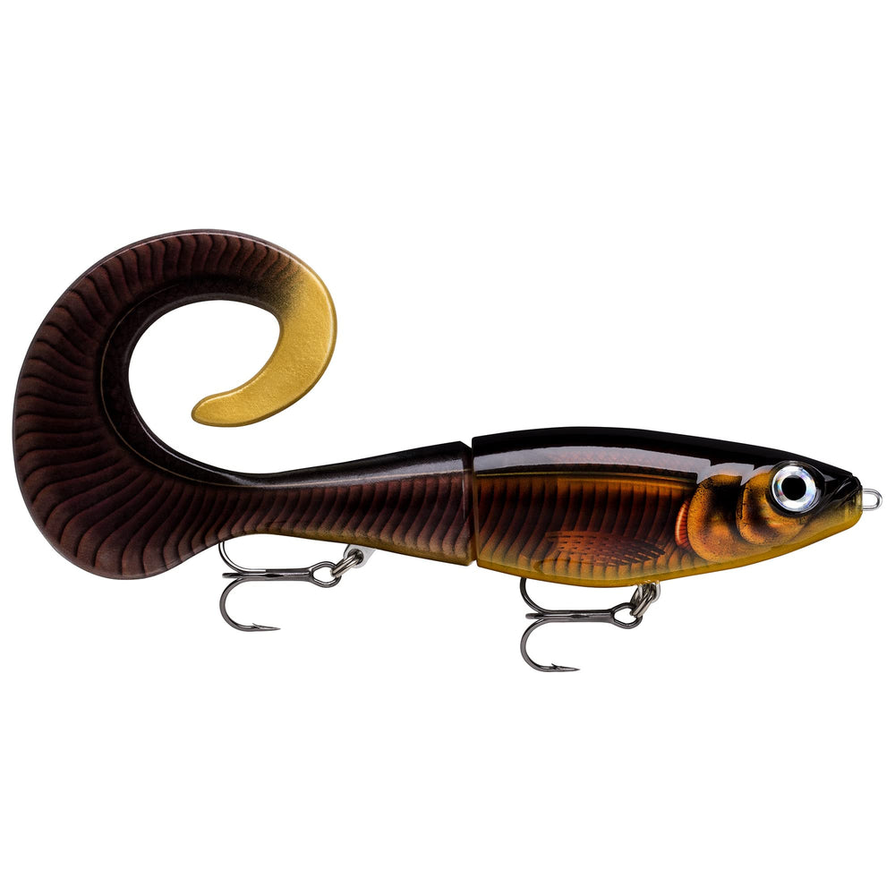 Rapala 5W-50UV X-Wrap Otus lure showing curly tail action and sinking depth