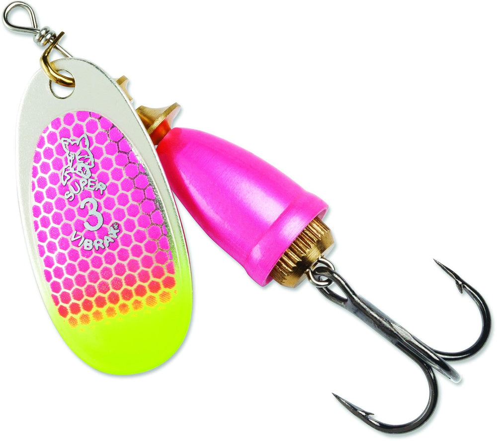 Rapala Blue Fox Classic Vibrax 04 spinner, pink scale with UV tip, boosts lure visibility