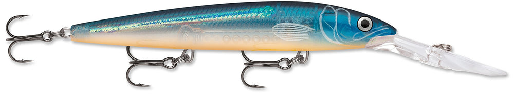 Rapala Down Deep Husky Jerk 12 Blue Ghost lure shows blue ghost coloration for deeper water fishing