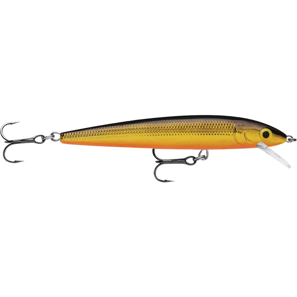 Rapala Husky Jerk 12 gold lure in water demonstrating enticing action for predatory fish