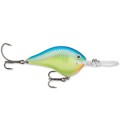 Rapala Ike's Custom Ink DT06 Caribbean Shad 2in side view emphasizes glitter depth and shimmer.
