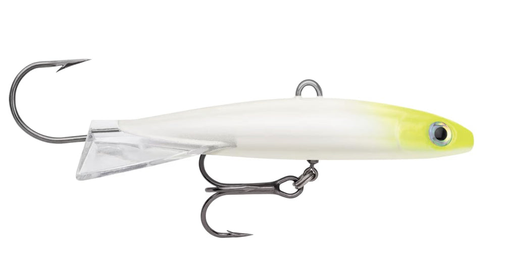 Rapala Jigging Rap Magnum pearl white lure for precise vertical jigging in ice and open water.