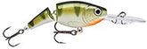 Rapala Jointed Shad Rap Curls front view, vibrant yellow bass lure for bass trolling.