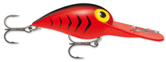Rapala Original Deep Wiggle Wart 05 Fluorescent Red/Black HB with deep wobble attracts strikes.