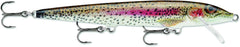 Rapala Original Floater 11 Rainbow Trout lure, front-angle view, precise strike-zone positioning