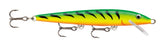 Rapala Original Floater 13 Firetiger front view highlights the classic minnow profile for topwater twitching