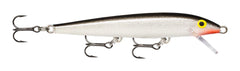 Rapala Original Floater 13 Silver top view shows classic wounded-minnow action for surface fishing.