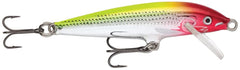 Rapala Original Floater 18 Clown closeup pattern showing lifelike minnow profile for enticing strikes.