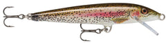 Rapala original floating lure 7cm front view with lifelike rainbow trout profile.