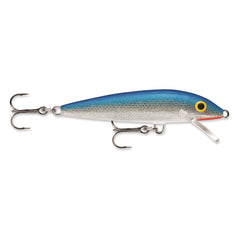 Rapala Original Floating Minnow Blue lure gliding in water showing wounded minnow action