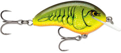Rapala Ott's Garage Tiny crankbait in chartreuse rootbeer crawdad for bass finesse fishing