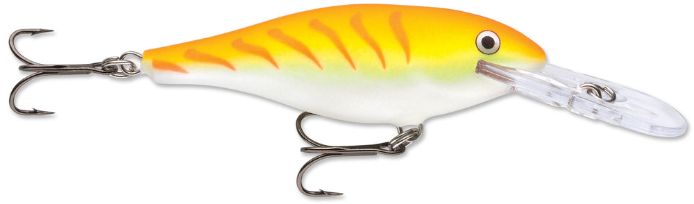 Rapala Shad Rap 06 Orange Tiger UV lure for versatile freshwater fishing and enticing strikes.