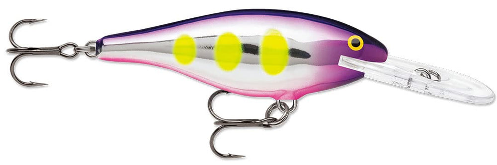 Rapala Shad Rap crankbait in Voodoo Haze delivers tight-wobble action for bass, walleye, and pike.