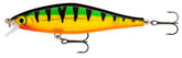 Rapala Shadow Rap Perch lure angled view highlighting textured scales and lifelike translucence for enticing bites