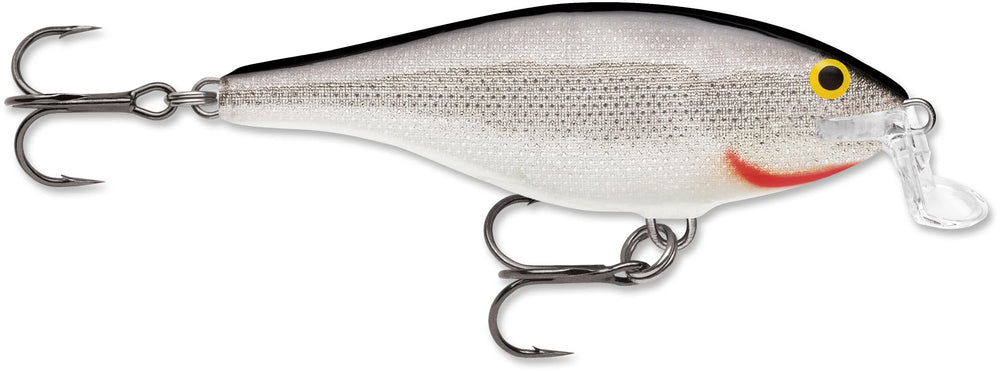 Rapala Shallow Shad Rap 09 Silver lure creating a wounded minnow wobble for shallow water