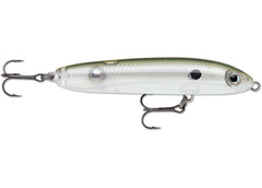 Rapala Skitter V topwater lure in Clear Pale Olive performing walking-the-dog action for bass