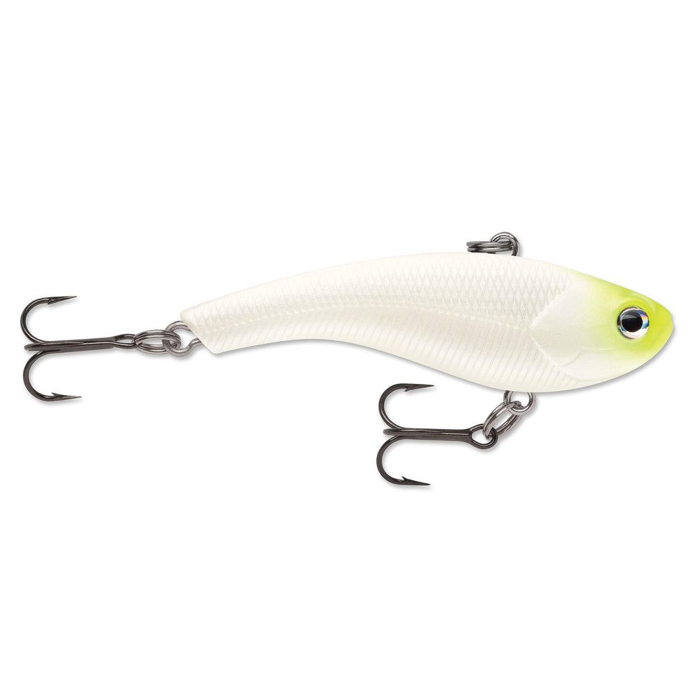 Rapala Slab Rap jigging spoon glow attracts walleye and perch with flutter action.